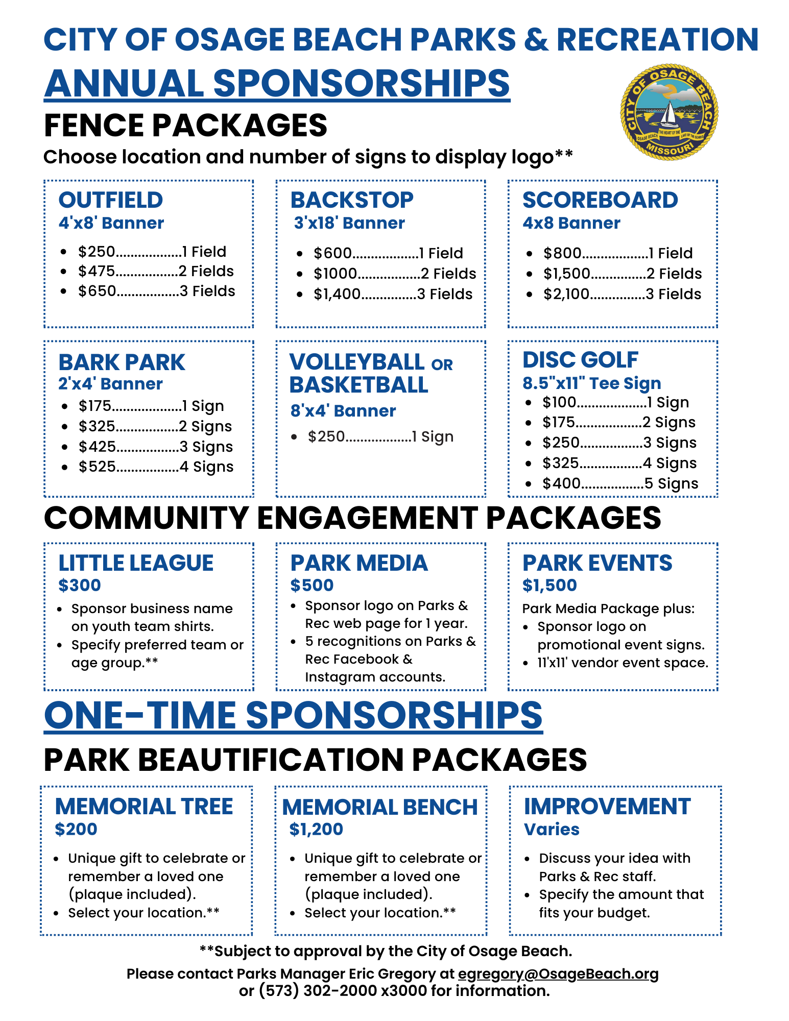 Parks Sponsorship Opportunities