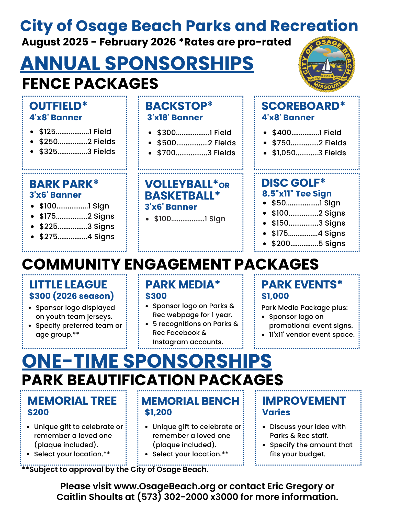 Parks Sponsorship Opportunities Flyer